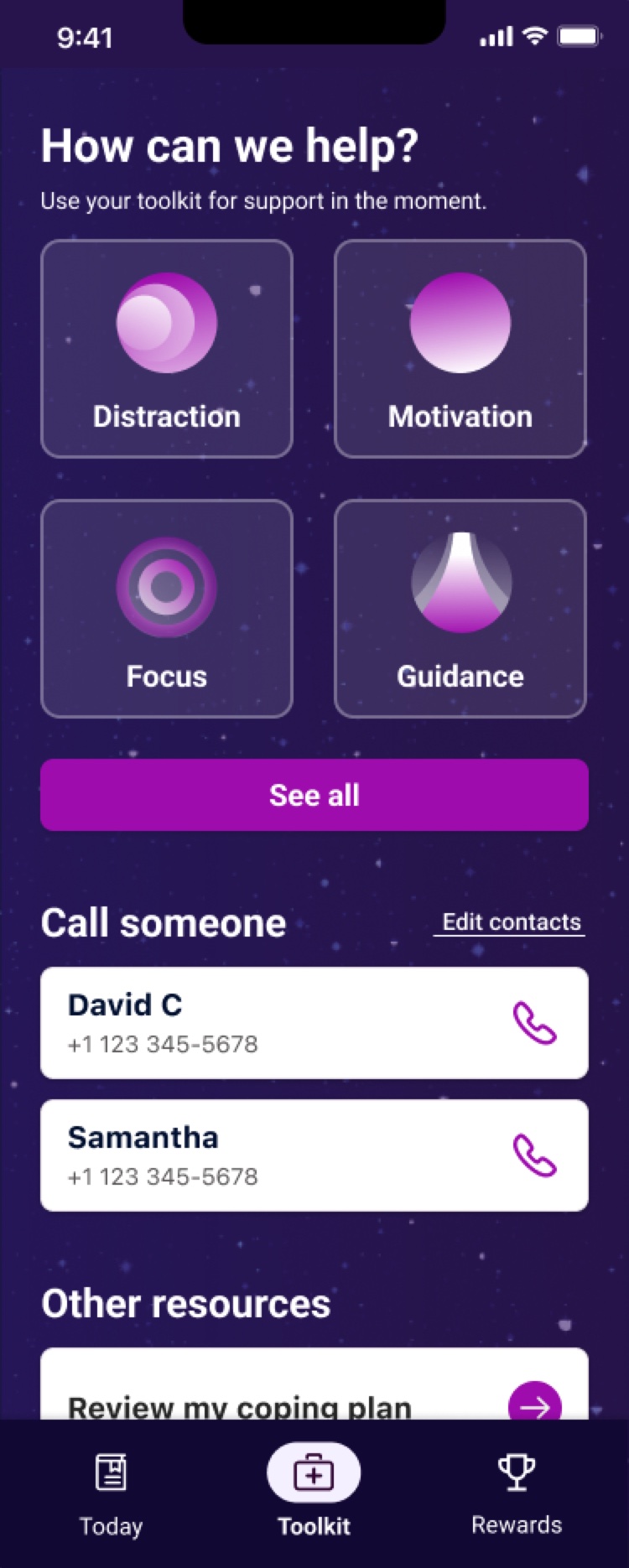 Constellations direction, Toolkit screen