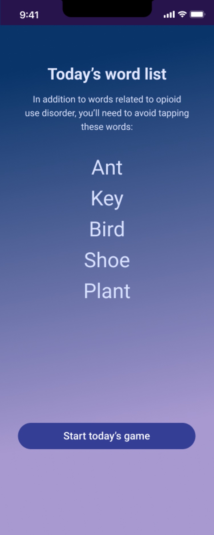 Constellations direction, Word list screen